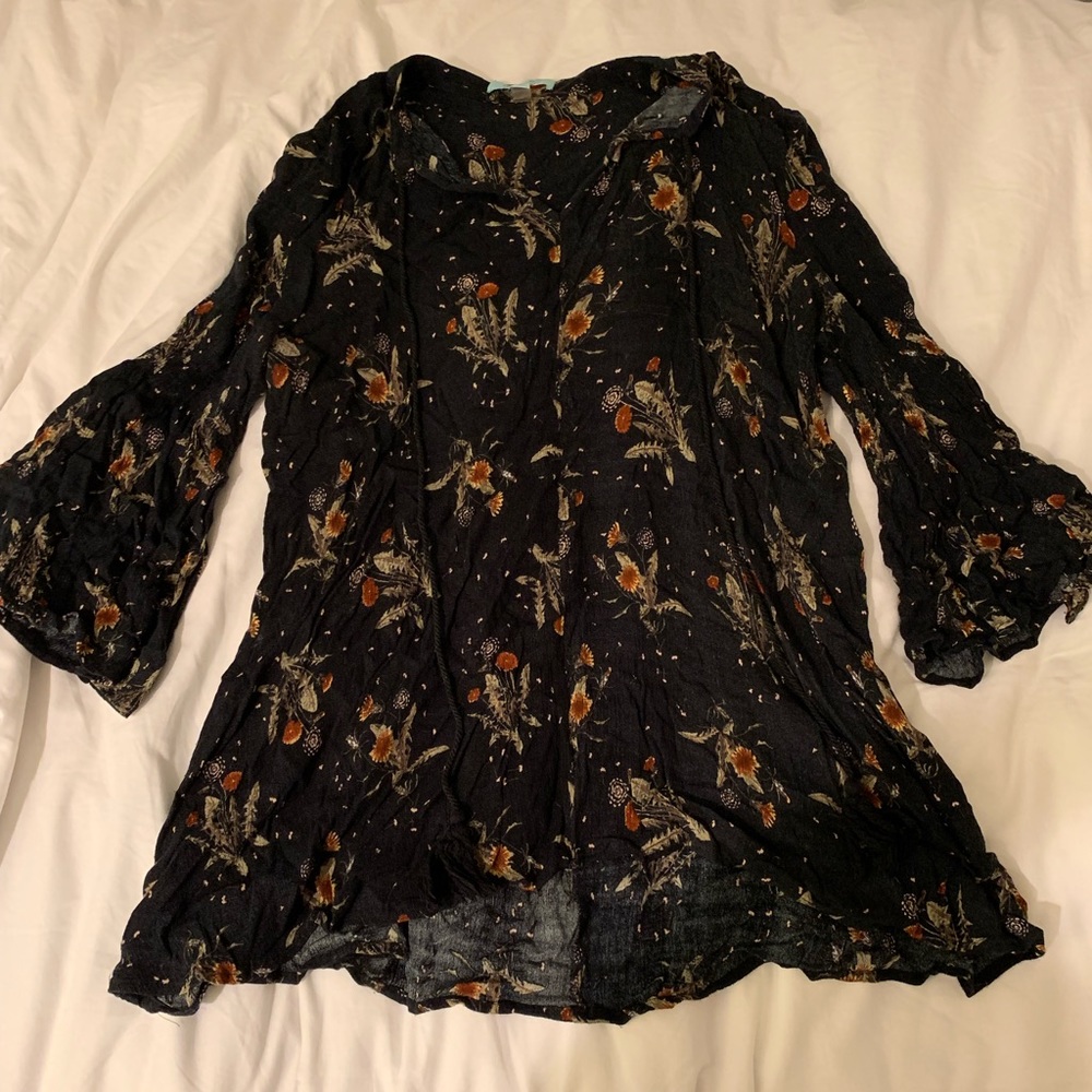 Navy Floral Blouse
